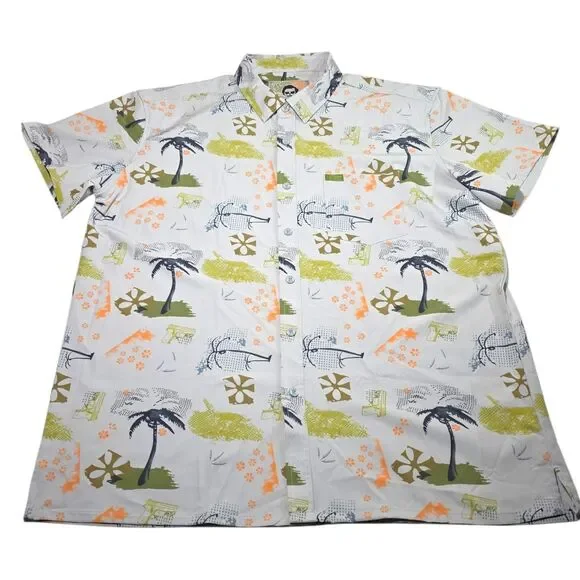 Retro Rifle Escobar Gun Tropical Narcos AOP Button Down Shirt Mens 2XL Bold Rare - Picture 2 of 7